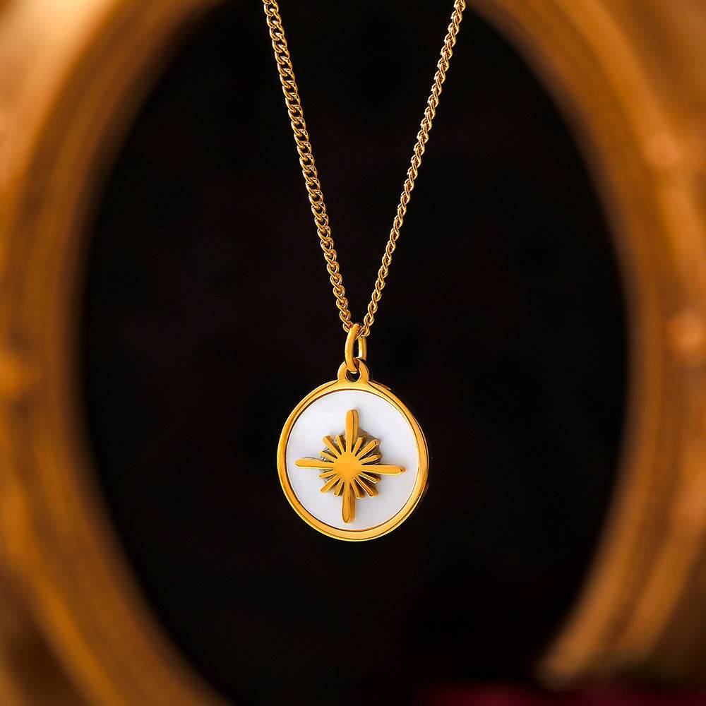 Vintage XINGX Water Shell Round Plate Pendant Necklace Titanium Steel 18K Gold Plated Clavicle Chain - Crea Muze