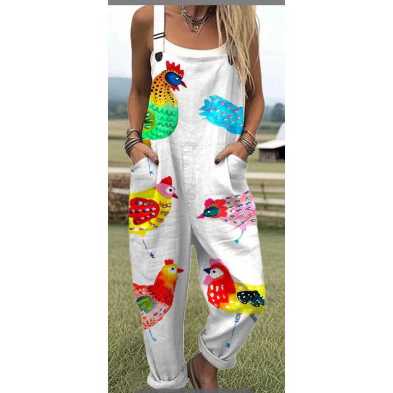 Women's Digital 3D Printing Buttons Casual Suspender Trousers Suspenders - Crea Muze