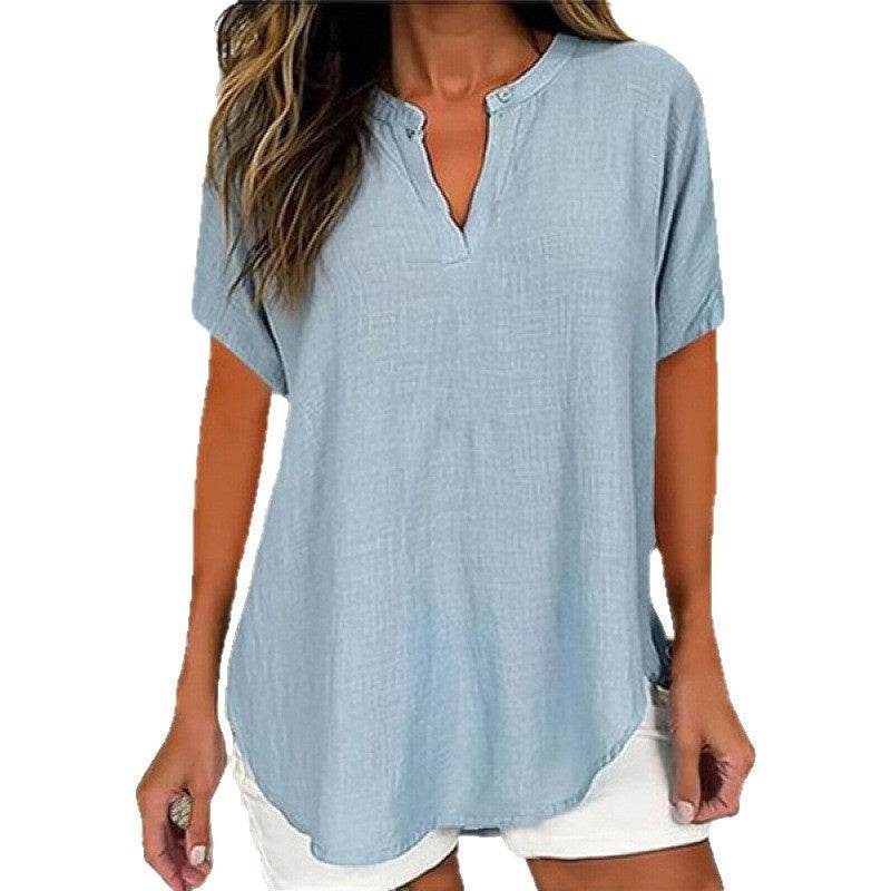 3D Printed Women's Spring And Summer Loose V-neck Short Sleeve Top - Crea Muze