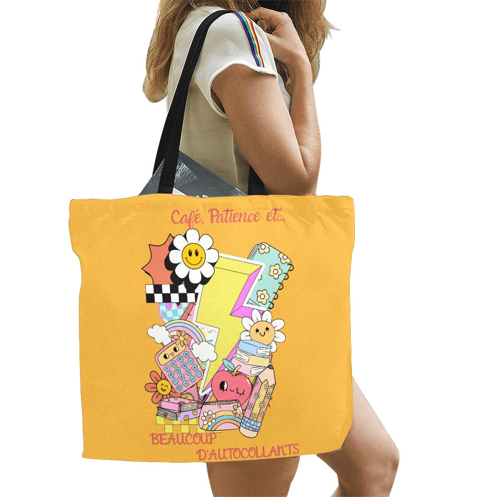 Grand Tote Bag – Café, Patience et… Beaucoup d’Autocollants - Crea Muze