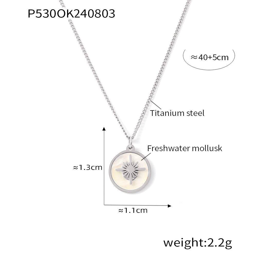 Vintage XINGX Water Shell Round Plate Pendant Necklace Titanium Steel 18K Gold Plated Clavicle Chain - Crea Muze