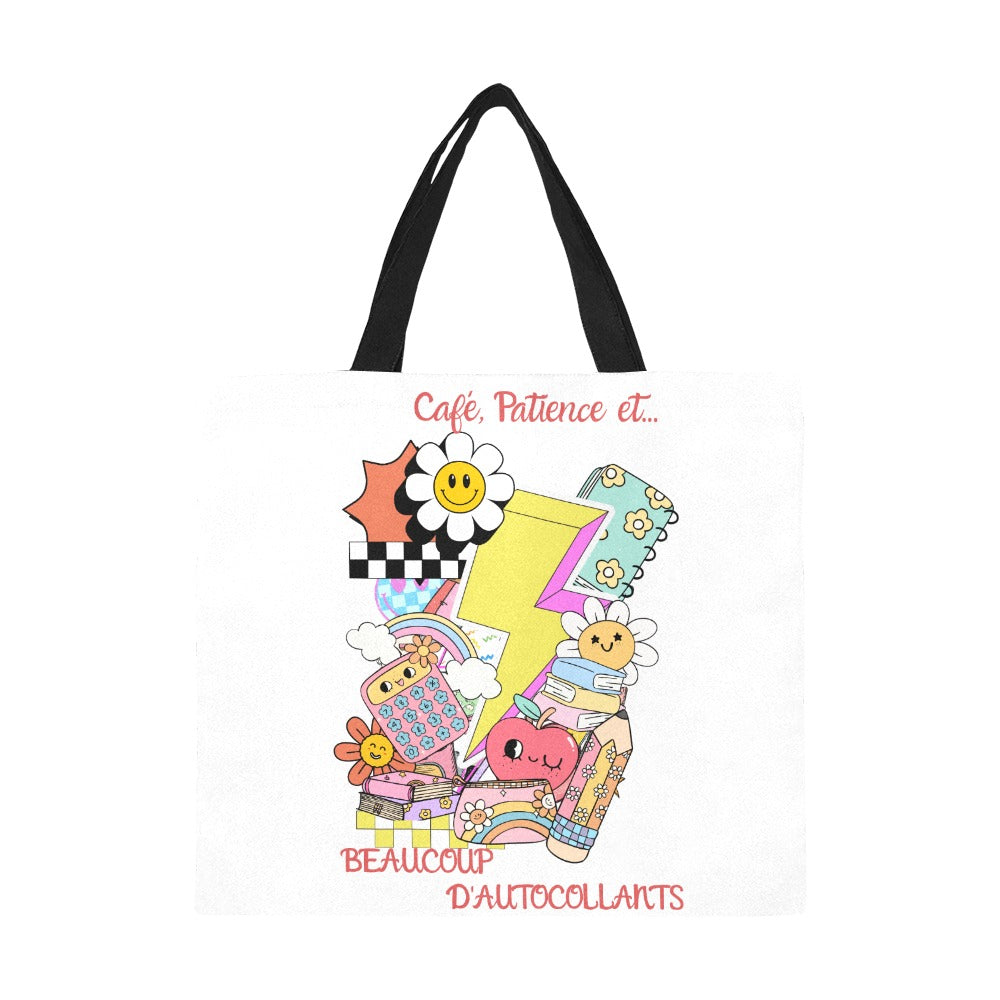 Grand Tote Bag – Café, Patience et… Beaucoup d’Autocollants - Crea Muze