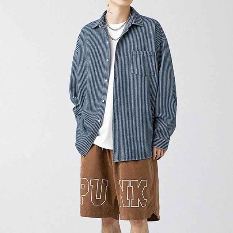 Denim Shirt Men's Shirt Early Outdoor Casual Blue Overalls - Crea Muze