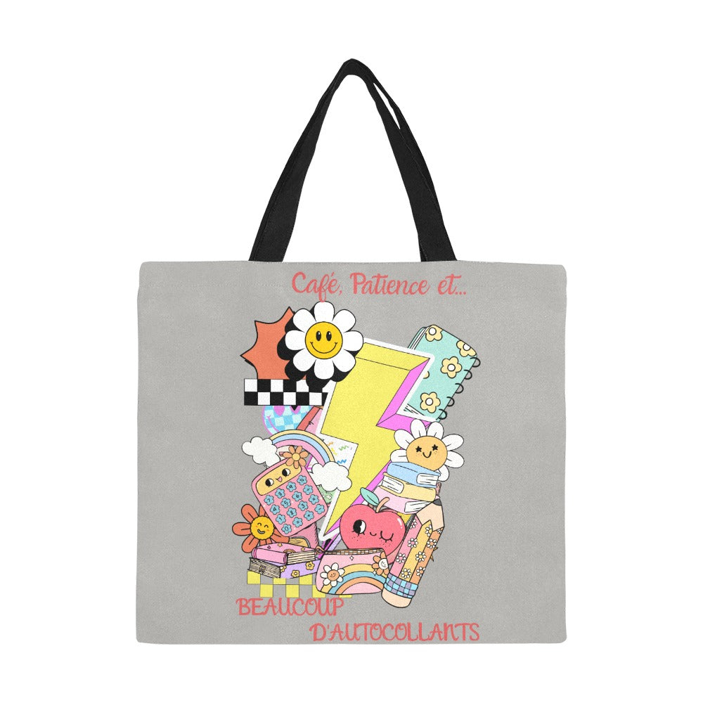 Grand Tote Bag – Café, Patience et… Beaucoup d’Autocollants - Crea Muze