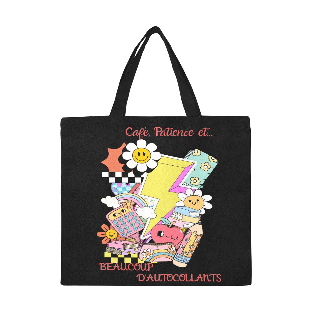 Grand Tote Bag – Café, Patience et… Beaucoup d’Autocollants - Crea Muze