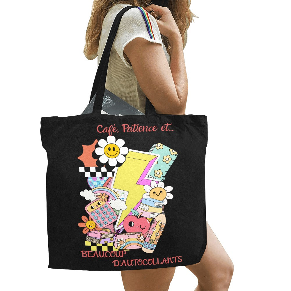 Grand Tote Bag – Café, Patience et… Beaucoup d’Autocollants - Crea Muze