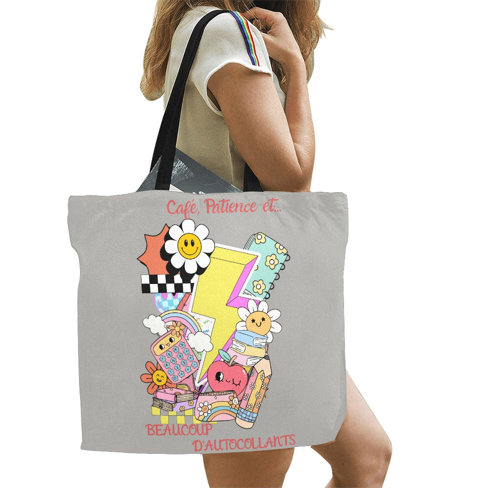 Grand Tote Bag – Café, Patience et… Beaucoup d’Autocollants - Crea Muze