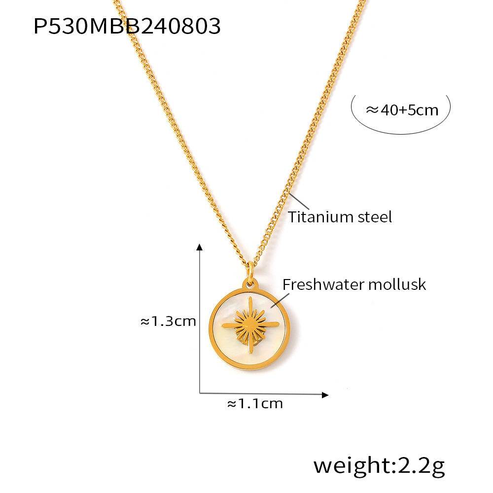 Vintage XINGX Water Shell Round Plate Pendant Necklace Titanium Steel 18K Gold Plated Clavicle Chain - Crea Muze