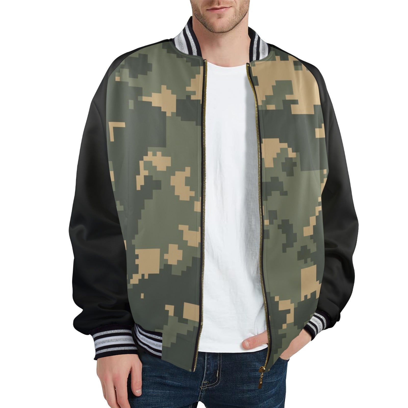 New Men's Striped Trim Bomber Jacket