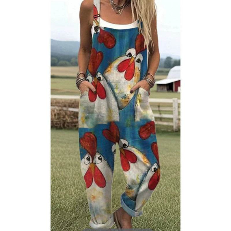 Women's Digital 3D Printing Buttons Casual Suspender Trousers Suspenders - Crea Muze
