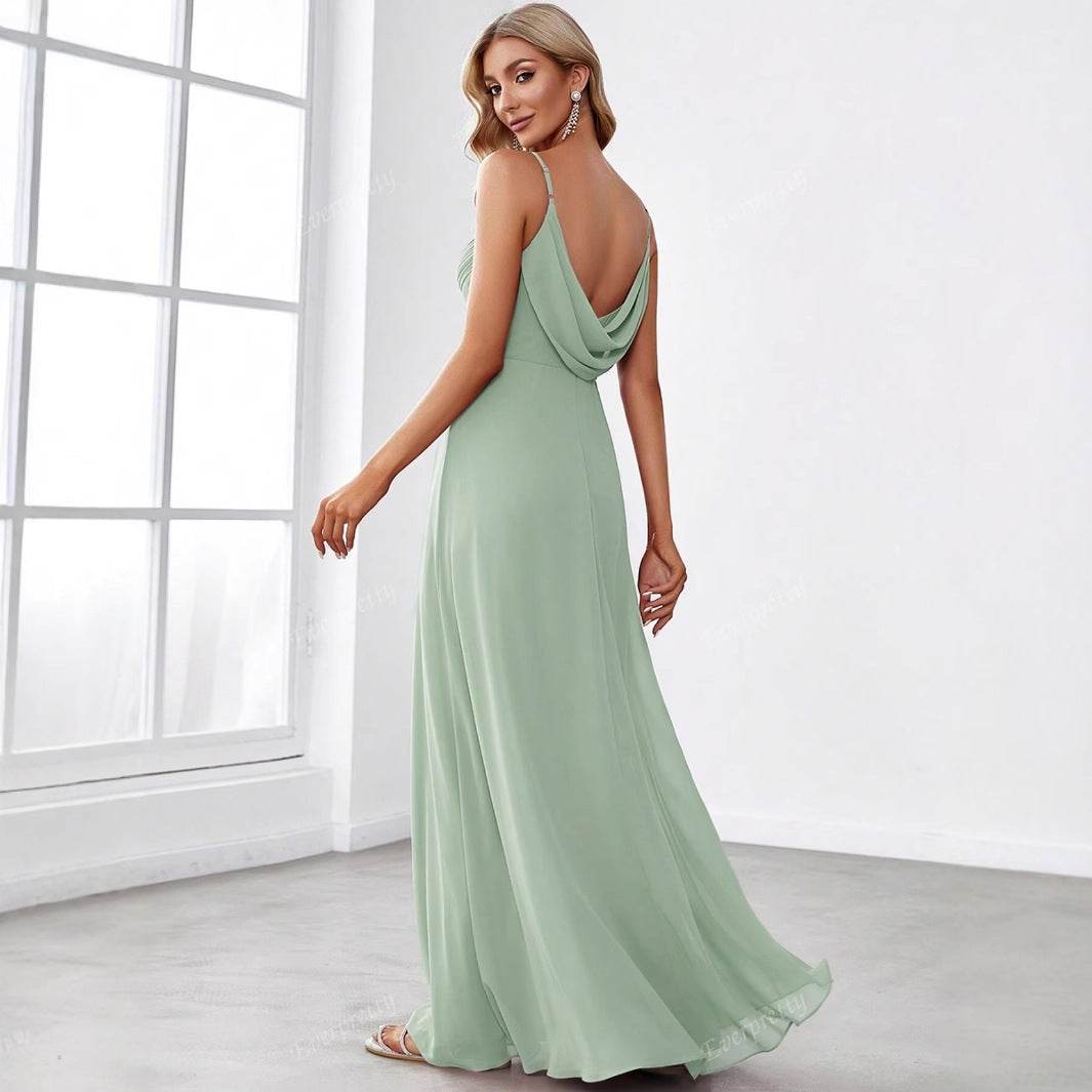 💚 Robe Longue Évasée Vert Sauge – Élégance & Simplicité - Crea Muze