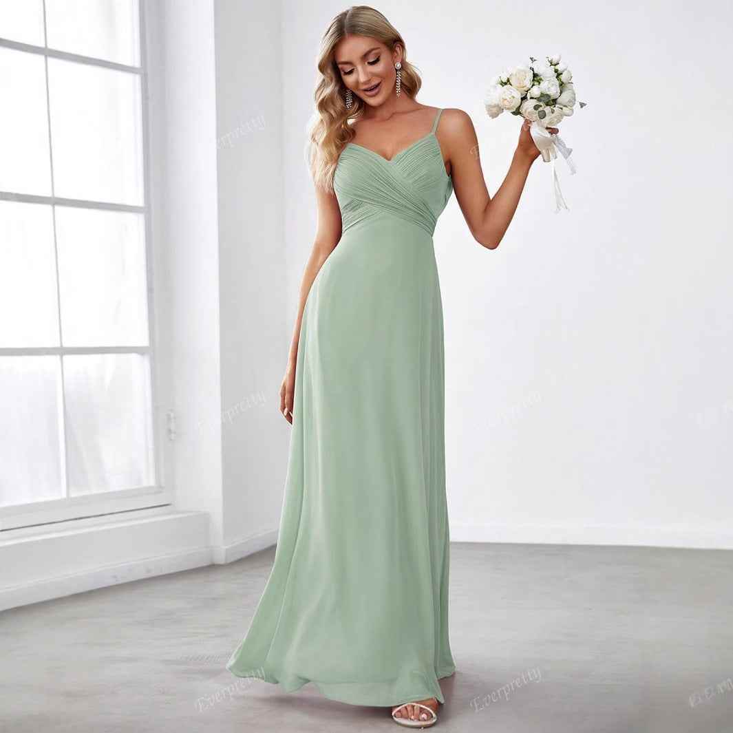 💚 Robe Longue Évasée Vert Sauge – Élégance & Simplicité - Crea Muze