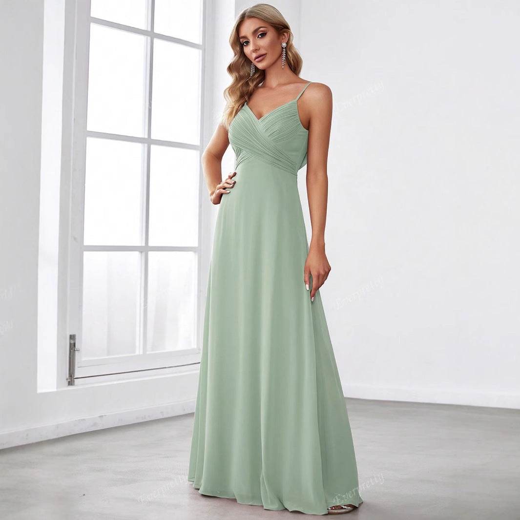 💚 Robe Longue Évasée Vert Sauge – Élégance & Simplicité - Crea Muze