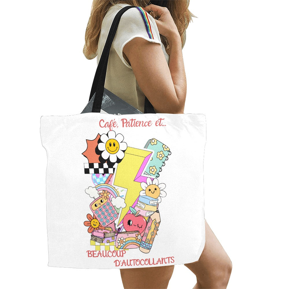 Grand Tote Bag – Café, Patience et… Beaucoup d’Autocollants - Crea Muze