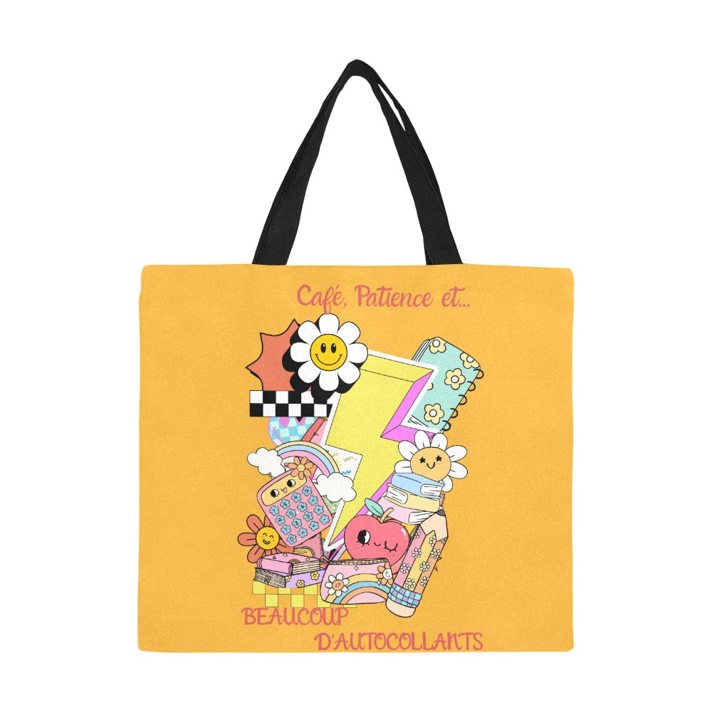 Grand Tote Bag – Café, Patience et… Beaucoup d’Autocollants - Crea Muze