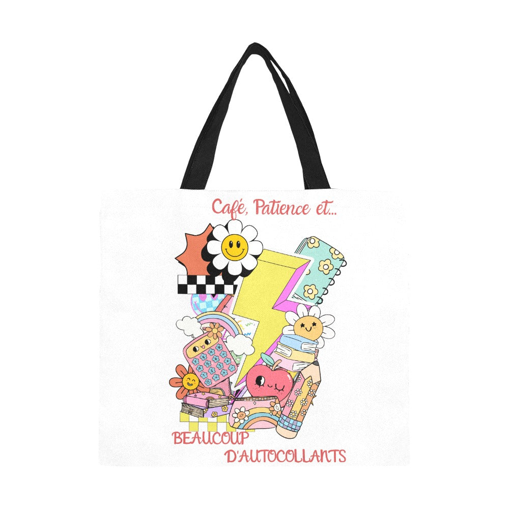 Grand Tote Bag – Café, Patience et… Beaucoup d’Autocollants - Crea Muze