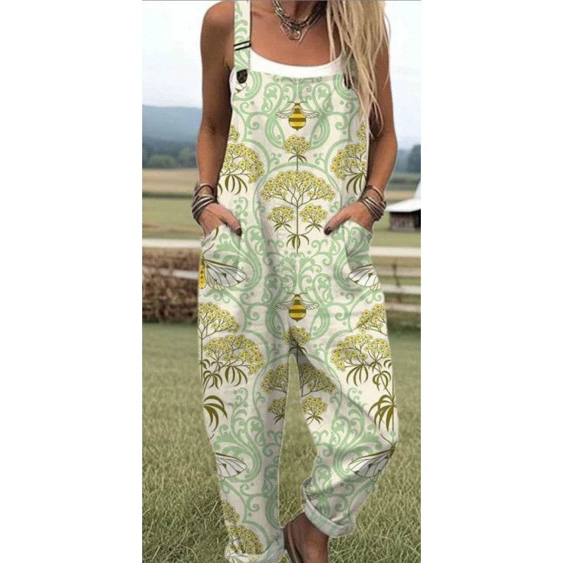 Women's Digital 3D Printing Buttons Casual Suspender Trousers Suspenders - Crea Muze