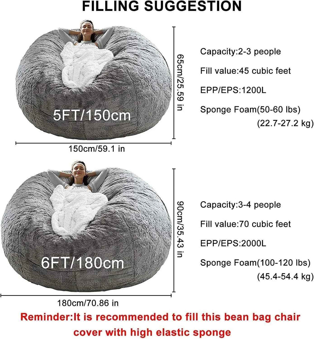 Bag Chair Coverit Was Only A Cover, Not A Full Bean Bag Chair Cushion,Big Round Soft Fluffy PV Velvet Sofa Bed Cover, Living Room Furniture, Lazy Sofa Bed Cover,5ft Black - Crea Muze