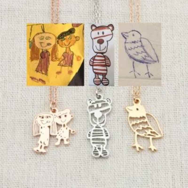 Custom Kids Drawing Painting Necklace Stainless Stee Personalized Children Artwork Pendant For Kids Mom Family Jewelry Gifts - Crea Muze
