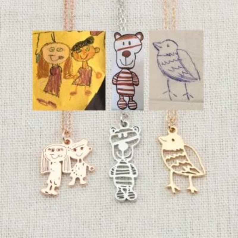 Custom Kids Drawing Painting Necklace Stainless Stee Personalized Children Artwork Pendant For Kids Mom Family Jewelry Gifts - Crea Muze