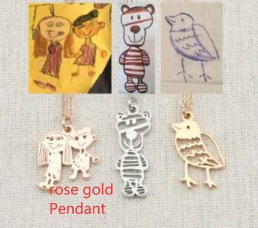 Custom Kids Drawing Painting Necklace Stainless Stee Personalized Children Artwork Pendant For Kids Mom Family Jewelry Gifts - Crea Muze