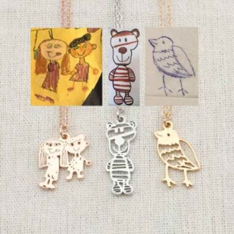 Custom Kids Drawing Painting Necklace Stainless Stee Personalized Children Artwork Pendant For Kids Mom Family Jewelry Gifts - Crea Muze