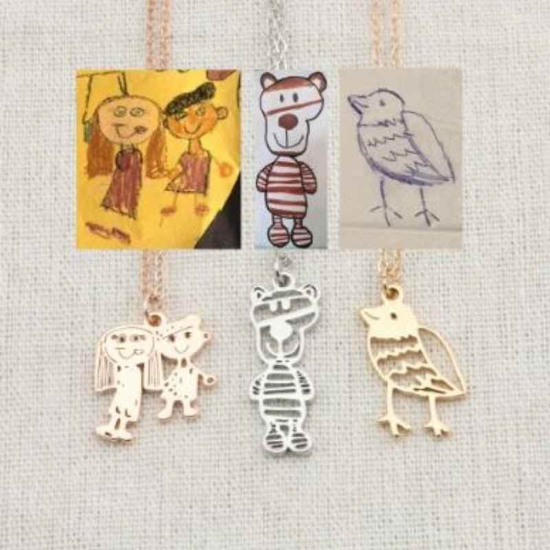 Custom Kids Drawing Painting Necklace Stainless Stee Personalized Children Artwork Pendant For Kids Mom Family Jewelry Gifts - Crea Muze