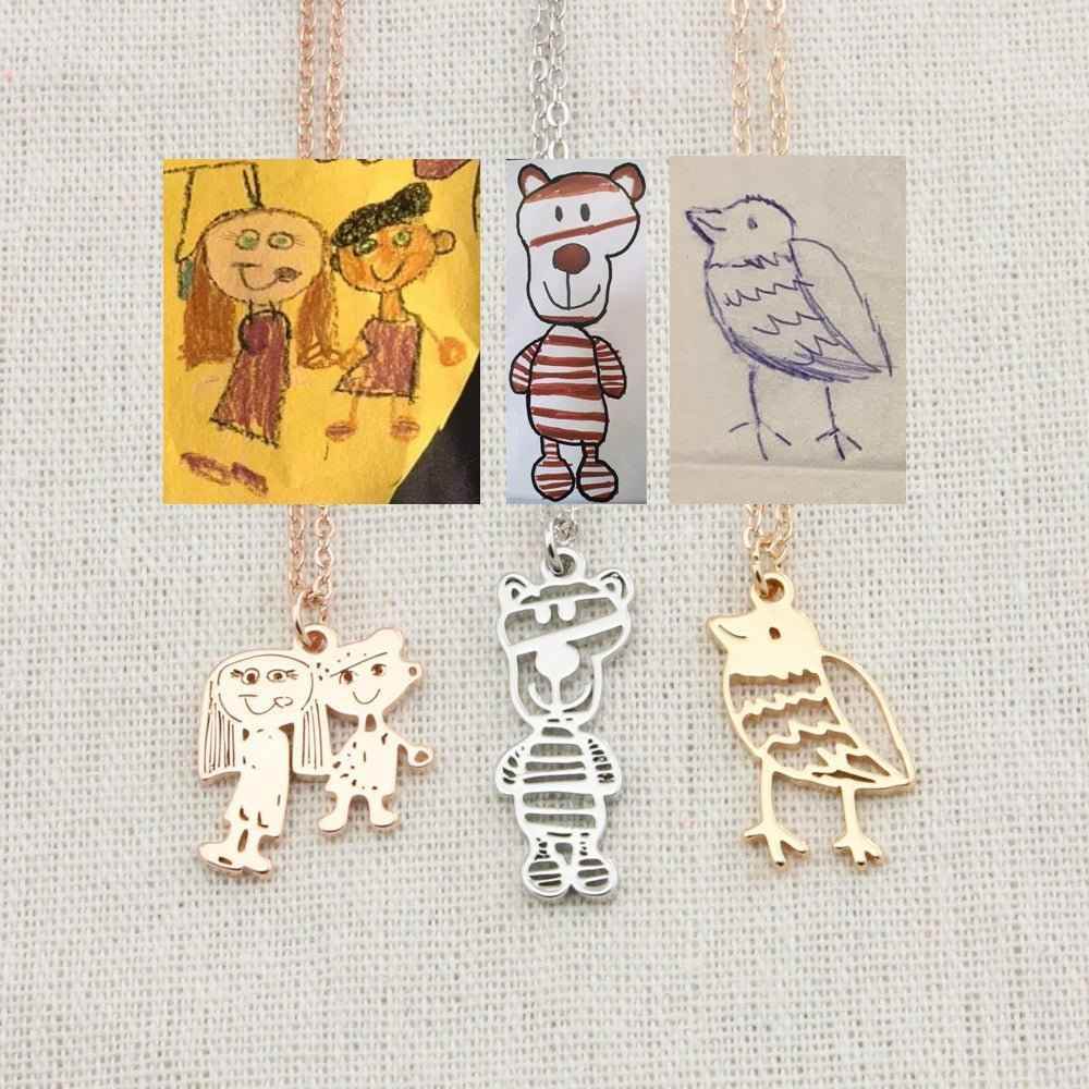 Custom Kids Drawing Painting Necklace Stainless Stee Personalized Children Artwork Pendant For Kids Mom Family Jewelry Gifts - Crea Muze