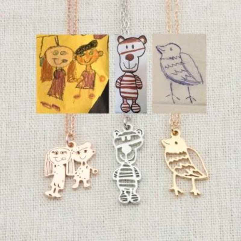 Custom Kids Drawing Painting Necklace Stainless Stee Personalized Children Artwork Pendant For Kids Mom Family Jewelry Gifts - Crea Muze