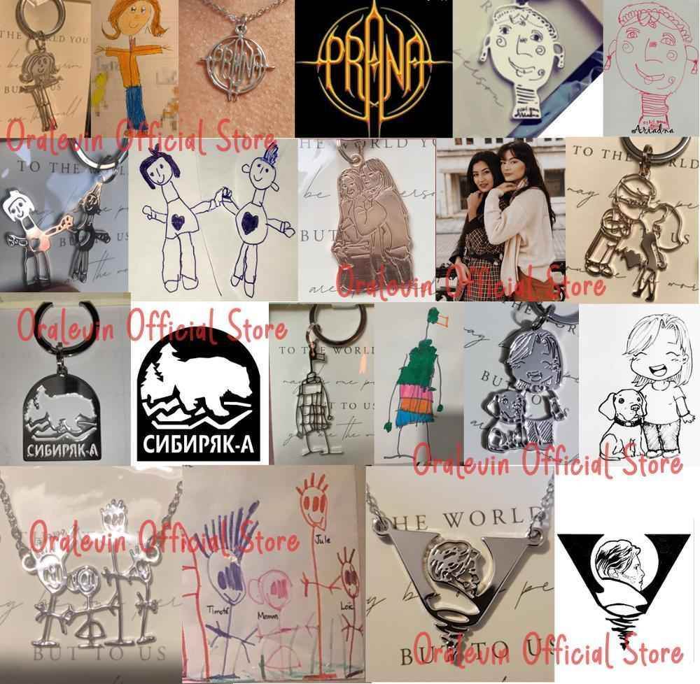 Custom Kids Drawing Painting Necklace Stainless Stee Personalized Children Artwork Pendant For Kids Mom Family Jewelry Gifts - Crea Muze