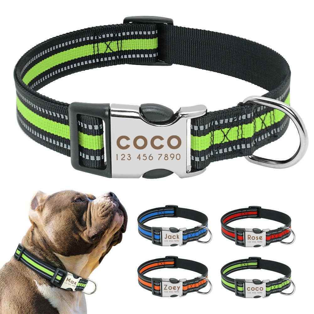Custom Reflective Pet Leash Tag Collar Nylon Engraved Name for Small Medium Large Dog - Crea Muze
