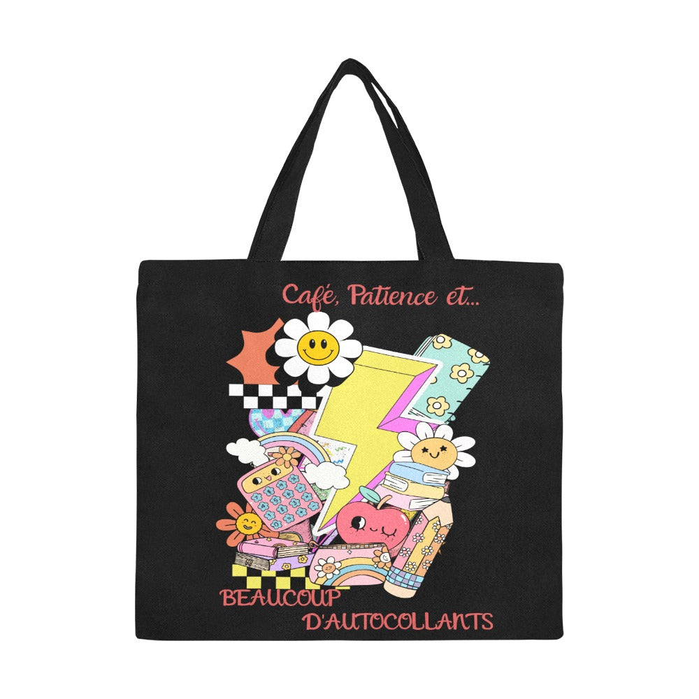Grand Tote Bag – Café, Patience et… Beaucoup d’Autocollants - Crea Muze