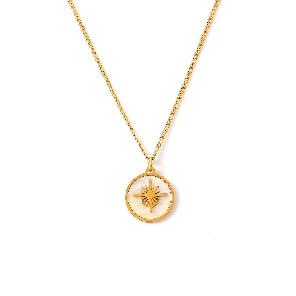 Vintage XINGX Water Shell Round Plate Pendant Necklace Titanium Steel 18K Gold Plated Clavicle Chain - Crea Muze