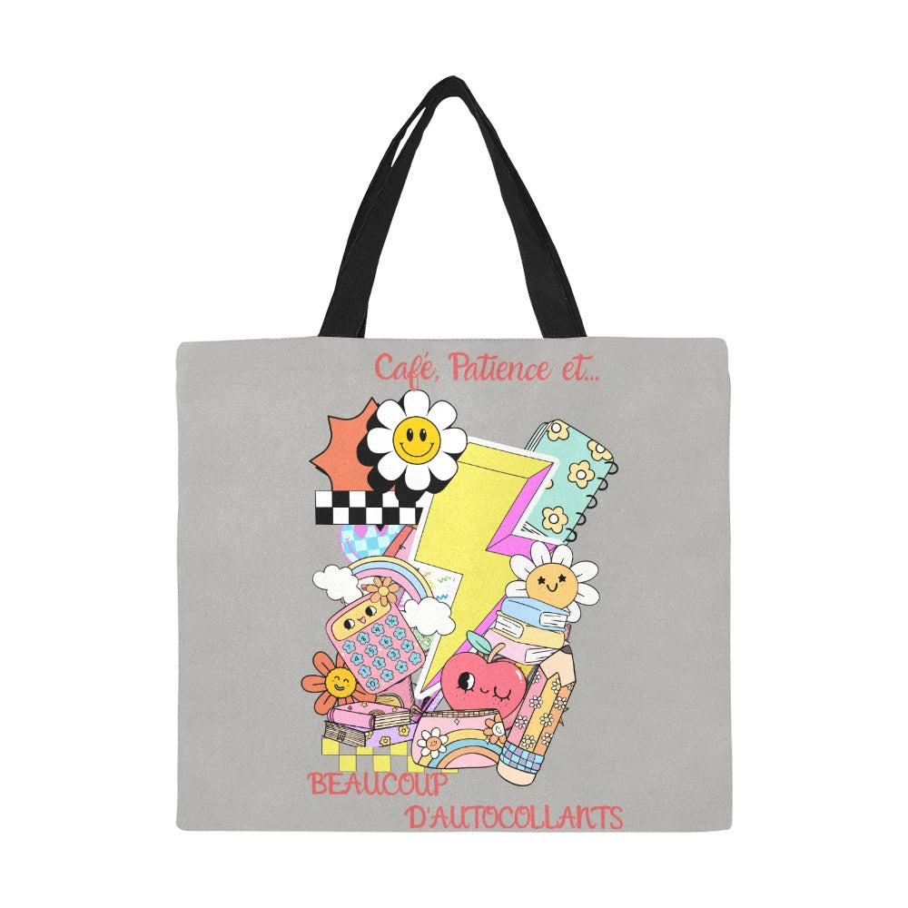 Grand Tote Bag – Café, Patience et… Beaucoup d’Autocollants - Crea Muze