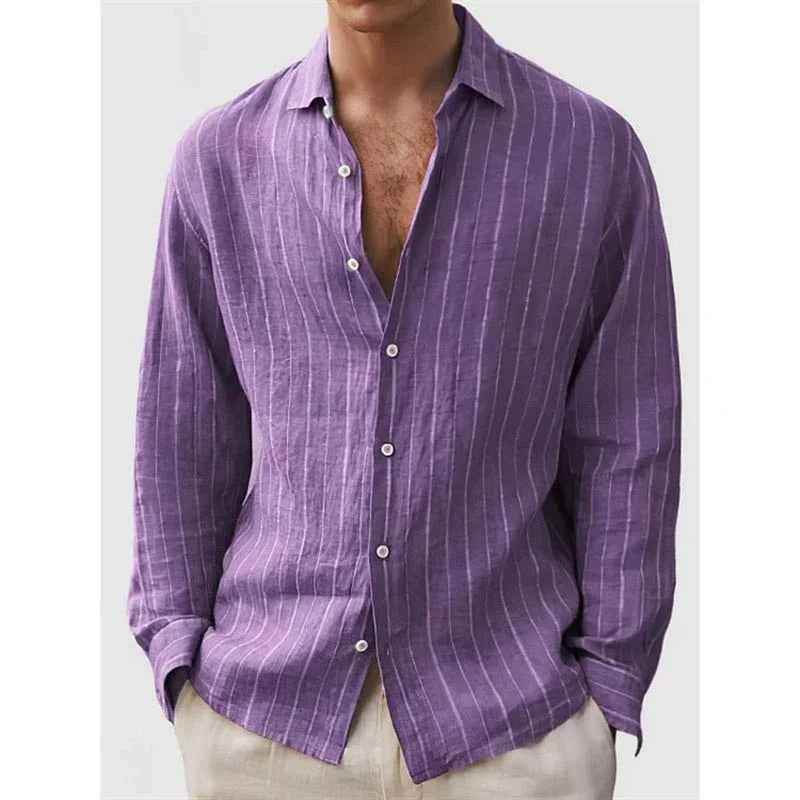 Long Sleeve Men's Shirt Striped Print - Crea Muze