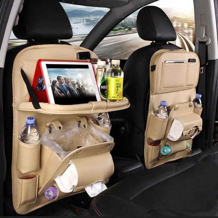 Sac de rangement de voiture en cuir PU, multifonction, plateau arrière de siège, organisateur de voiture étanche, accessoires d'intérieur automobilerage Bag Multifunction Seat Back Tray Hanging Bag Waterproof Car Organizer Automotive Interior Accessories - Crea Muze