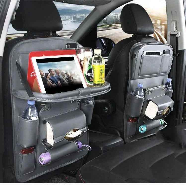 Sac de rangement de voiture en cuir PU, multifonction, plateau arrière de siège, organisateur de voiture étanche, accessoires d'intérieur automobilerage Bag Multifunction Seat Back Tray Hanging Bag Waterproof Car Organizer Automotive Interior Accessories - Crea Muze