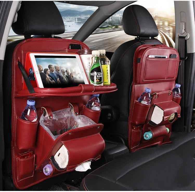 Sac de rangement de voiture en cuir PU, multifonction, plateau arrière de siège, organisateur de voiture étanche, accessoires d'intérieur automobilerage Bag Multifunction Seat Back Tray Hanging Bag Waterproof Car Organizer Automotive Interior Accessories - Crea Muze