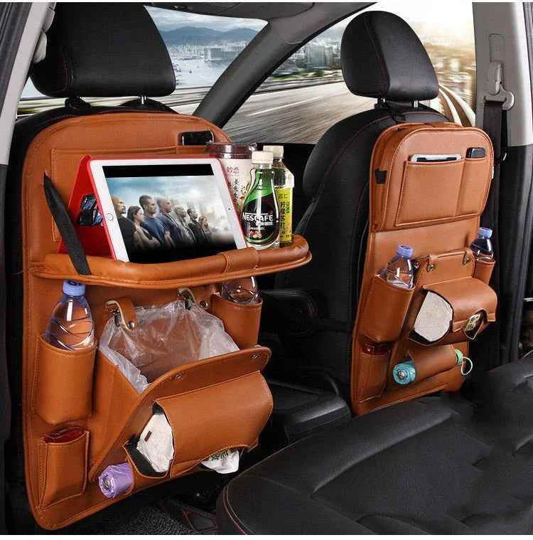 Sac de rangement de voiture en cuir PU, multifonction, plateau arrière de siège, organisateur de voiture étanche, accessoires d'intérieur automobilerage Bag Multifunction Seat Back Tray Hanging Bag Waterproof Car Organizer Automotive Interior Accessories - Crea Muze