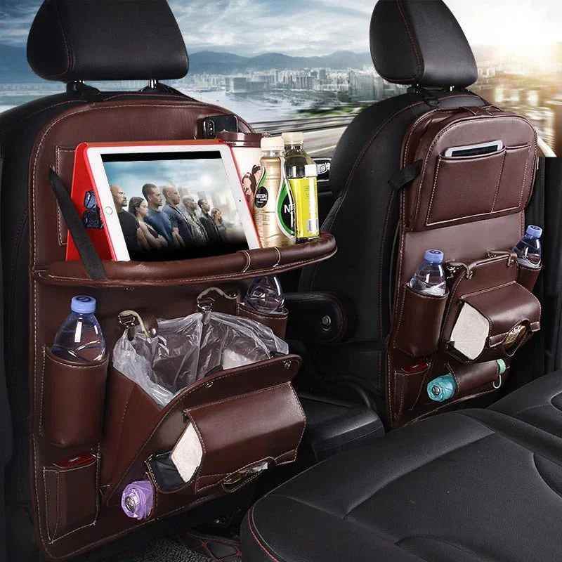 Sac de rangement de voiture en cuir PU, multifonction, plateau arrière de siège, organisateur de voiture étanche, accessoires d'intérieur automobilerage Bag Multifunction Seat Back Tray Hanging Bag Waterproof Car Organizer Automotive Interior Accessories - Crea Muze