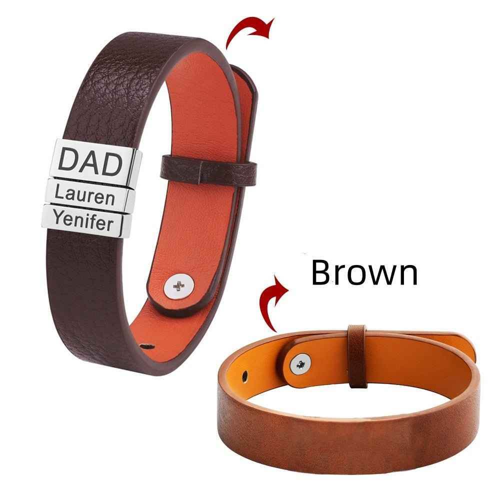 Simple Leather Stainless Steel Engraved Bracelet - Crea Muze