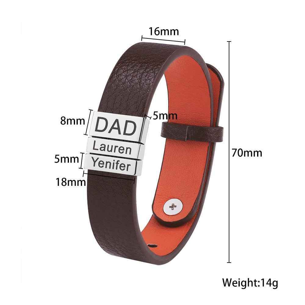 Simple Leather Stainless Steel Engraved Bracelet - Crea Muze