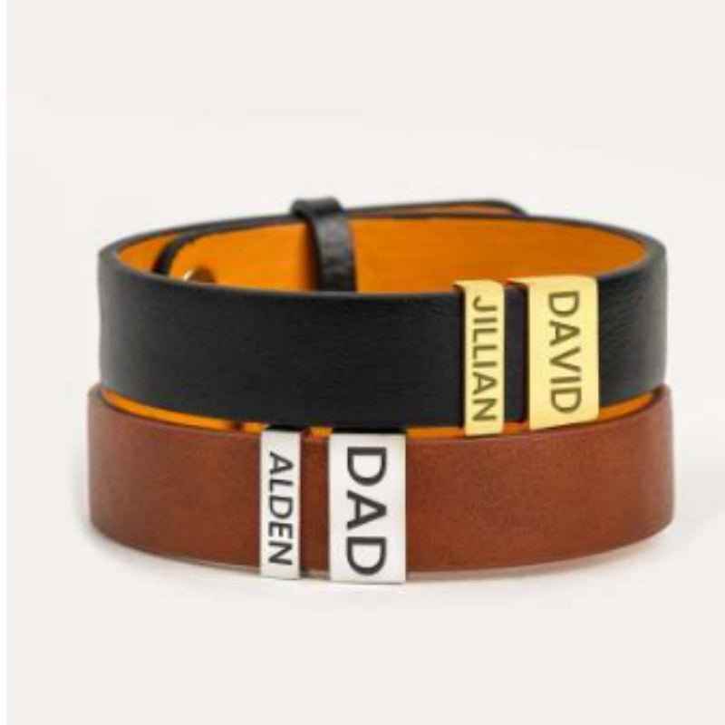Simple Leather Stainless Steel Engraved Bracelet - Crea Muze