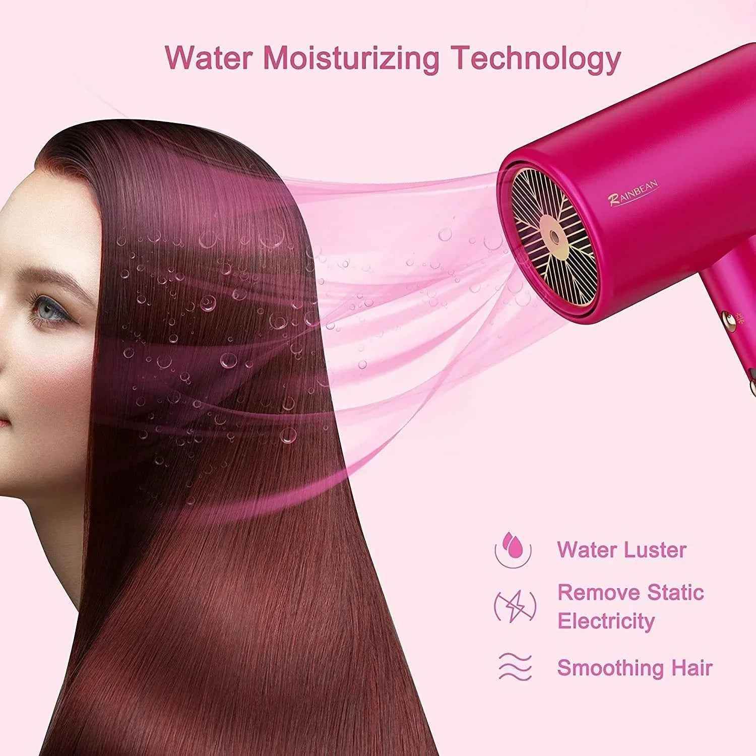 Water Ionic Hair Dryer, 1800W Blow Dryer With Magnetic Nozzle 2 Speed And 3 Heat Settings Powerful Low Noise Fast Drying Travel Hair Dryer For Home Travel - Crea Muze
