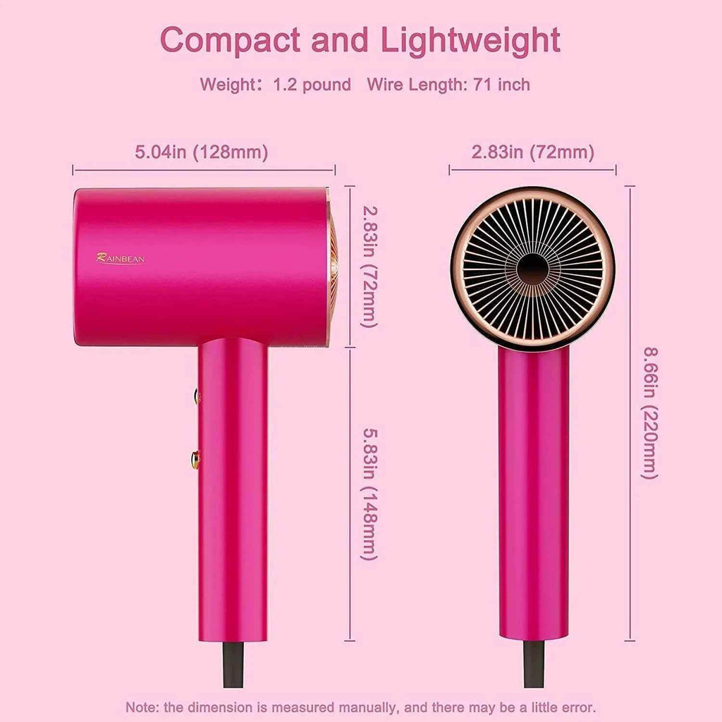 Water Ionic Hair Dryer, 1800W Blow Dryer With Magnetic Nozzle 2 Speed And 3 Heat Settings Powerful Low Noise Fast Drying Travel Hair Dryer For Home Travel - Crea Muze