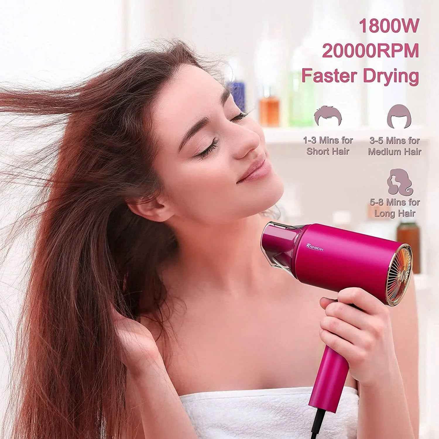 Water Ionic Hair Dryer, 1800W Blow Dryer With Magnetic Nozzle 2 Speed And 3 Heat Settings Powerful Low Noise Fast Drying Travel Hair Dryer For Home Travel - Crea Muze