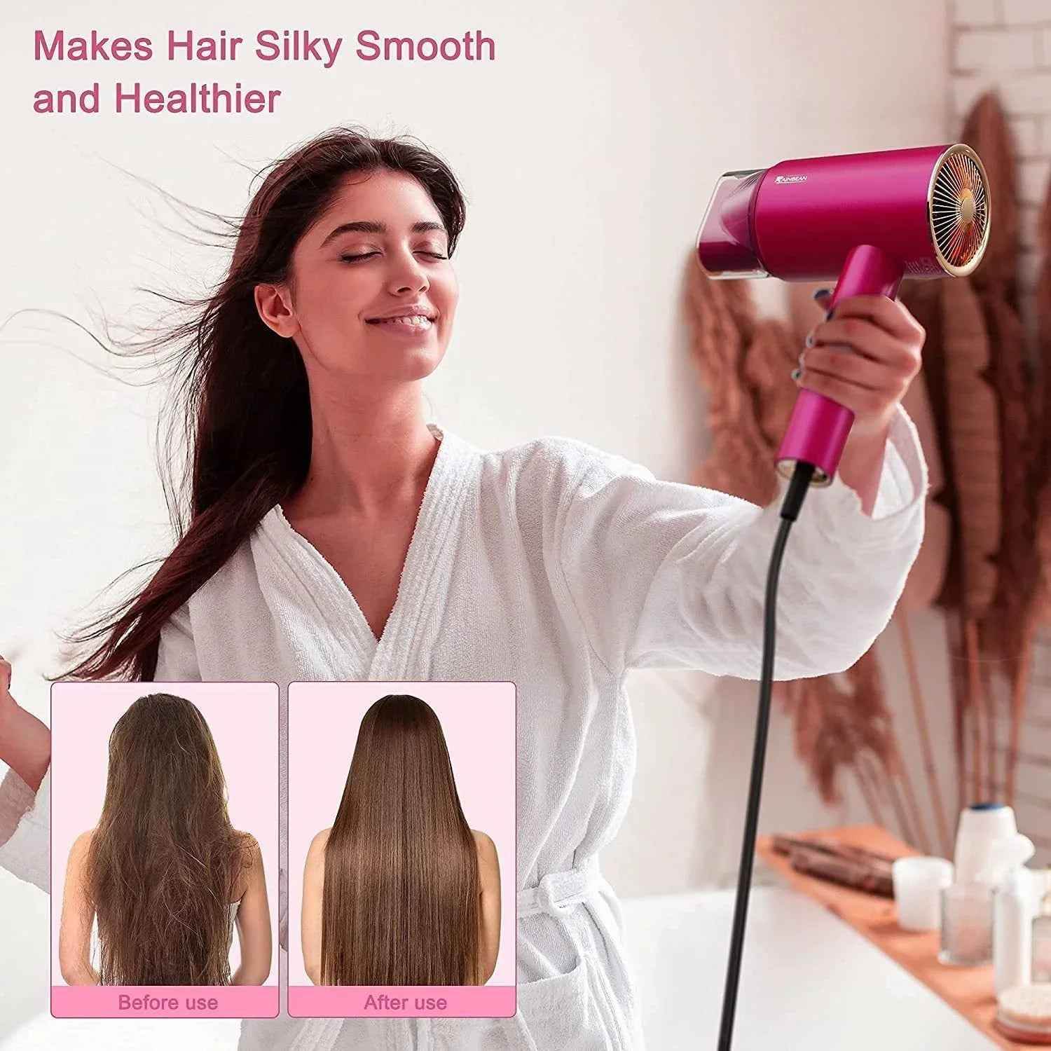 Water Ionic Hair Dryer, 1800W Blow Dryer With Magnetic Nozzle 2 Speed And 3 Heat Settings Powerful Low Noise Fast Drying Travel Hair Dryer For Home Travel - Crea Muze
